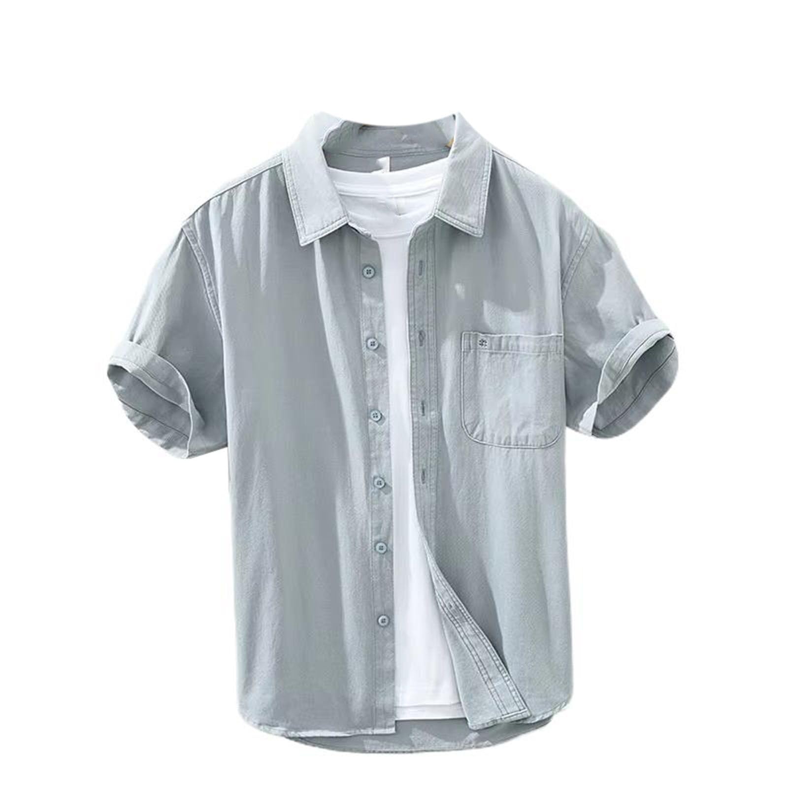 Camicetta Leggera da Uomo con Tasca applicata e Ricamo, Top Casual da Lavoro Estivo