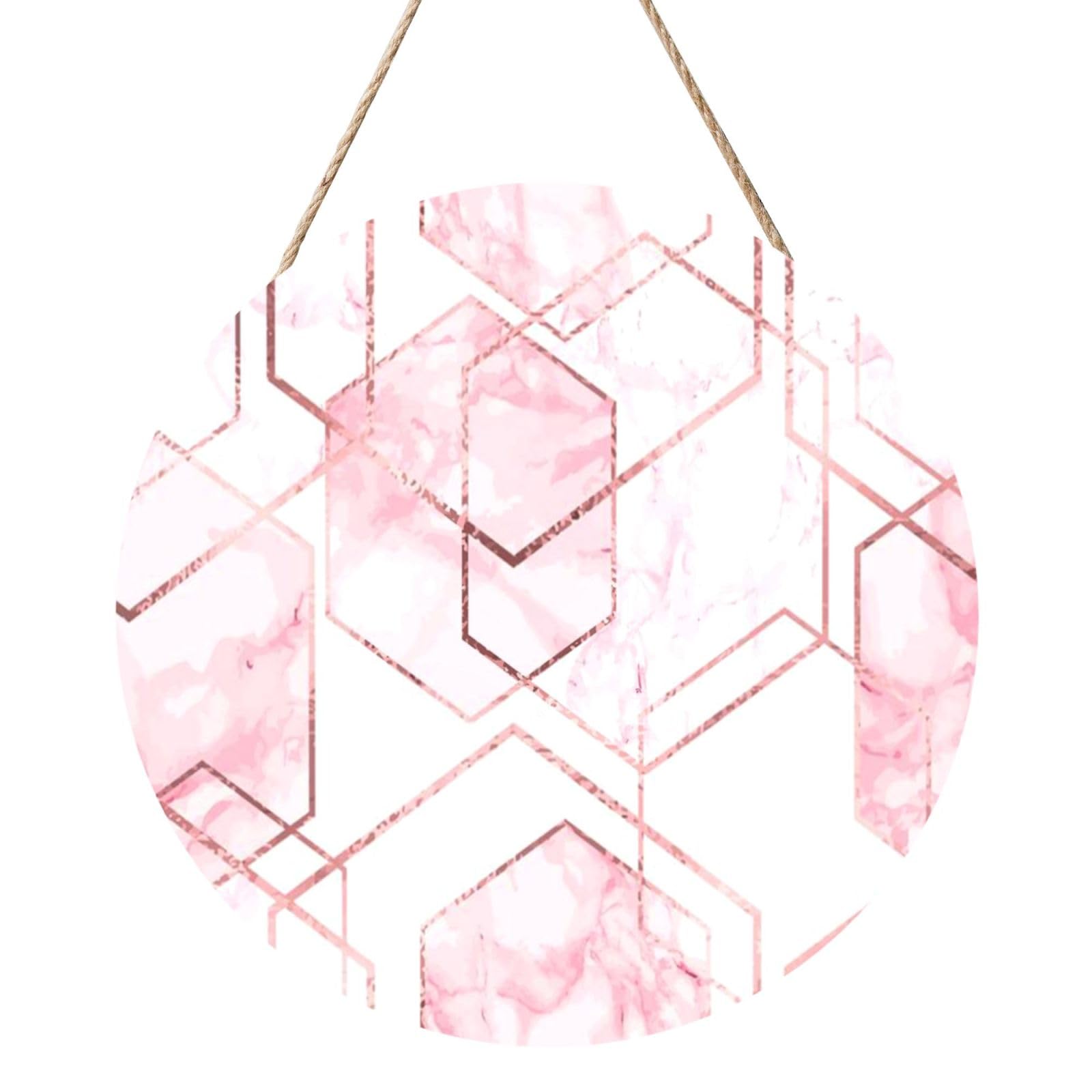 InOmak Seamless Geometric Pattern With Gold Glitter Lines And Rose Marble, Round Wood Panel Painting 12 in, Wall Hanging Painting For Home