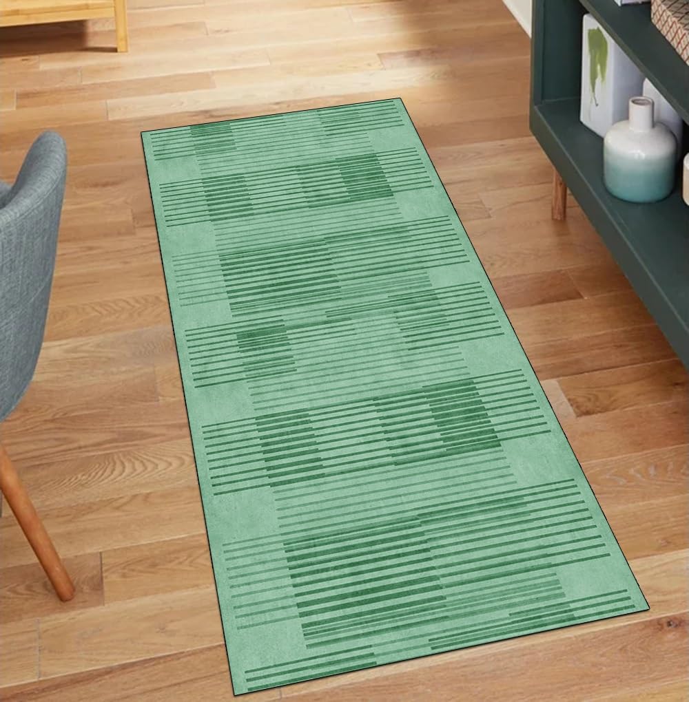 Alfombra antideslizante lavable pasillo verde decoración hogar 90x100