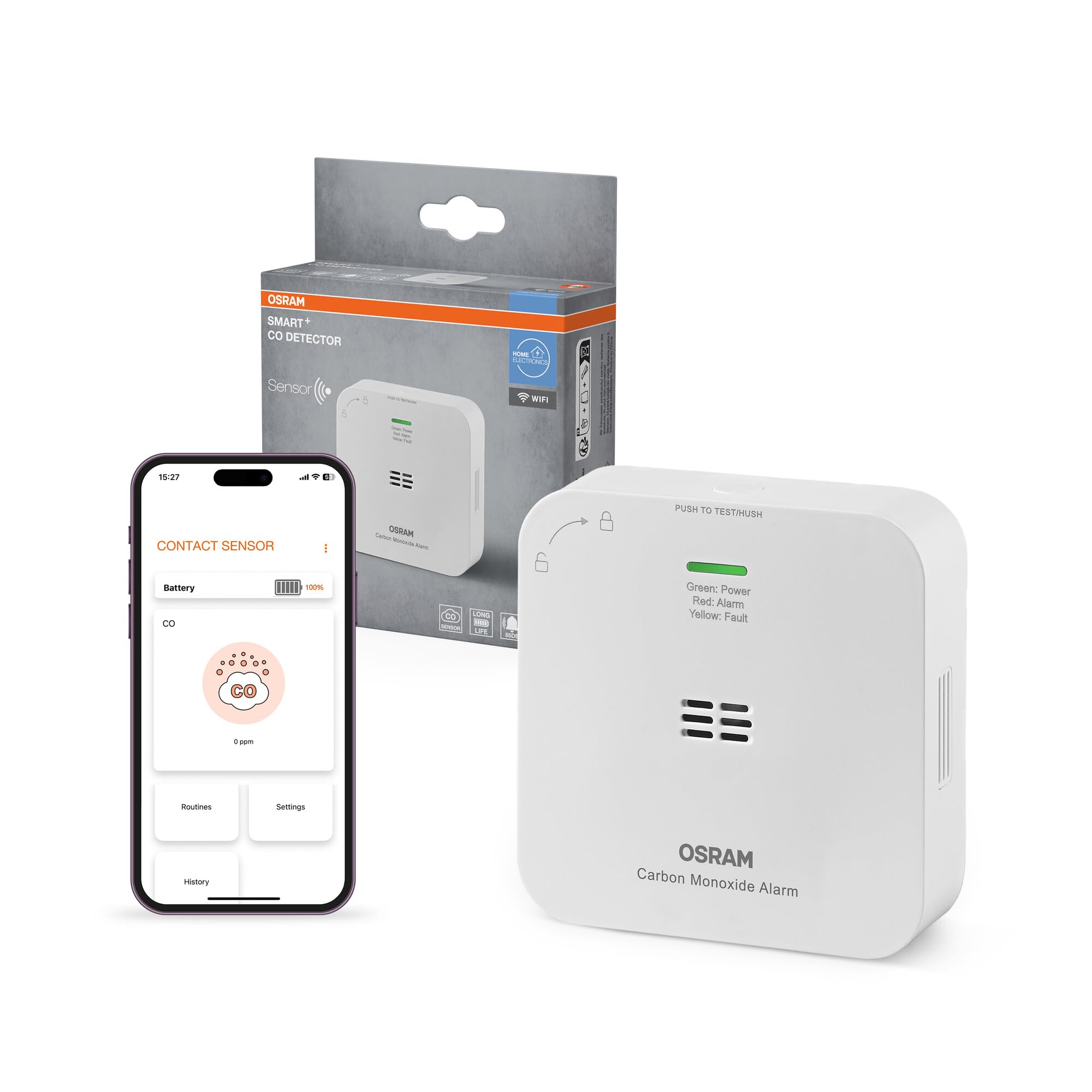 OSRAM SMART+ WiFi Carbon Monoxide Detector White, 1-Pack, EN 50291, IP20 Protection, for Indoor use