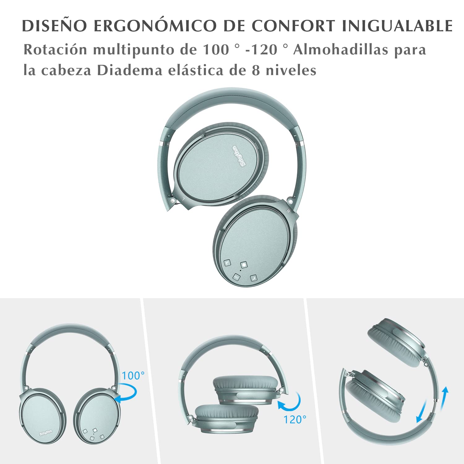 Srhythm NC35 ANC Over-Ear con Tipo-C Carga Rápida Mic,Plegable Auriculares Inalámbricos con Cancelación de Ruido Bluetooth 5.0,Llamada de Voz,Mega Bass,50+ Horas de Tiempo de Juego