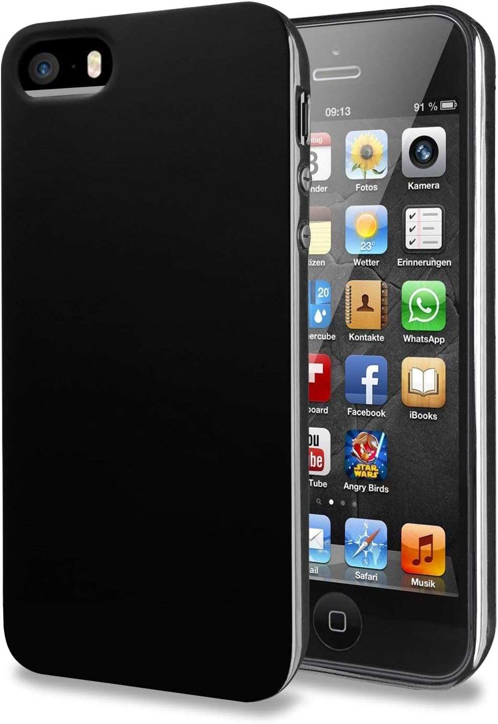 TENOC Phone Case Compatible for iPhone SE 2016/ iPhone 5S/ iPhone 5, Slim Fit Cases Soft TPU Bumper Protective Cover, Glossy Black