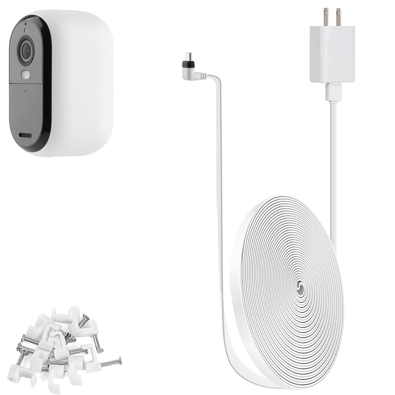 iTODOS 16.4ft/5m Charging Cable for Arlo Essential Wireless Security Camera, 2nd Generation with Adapter, Weatherproof Outdoor Flat Power Cable Charging for Alro Essential 2nd