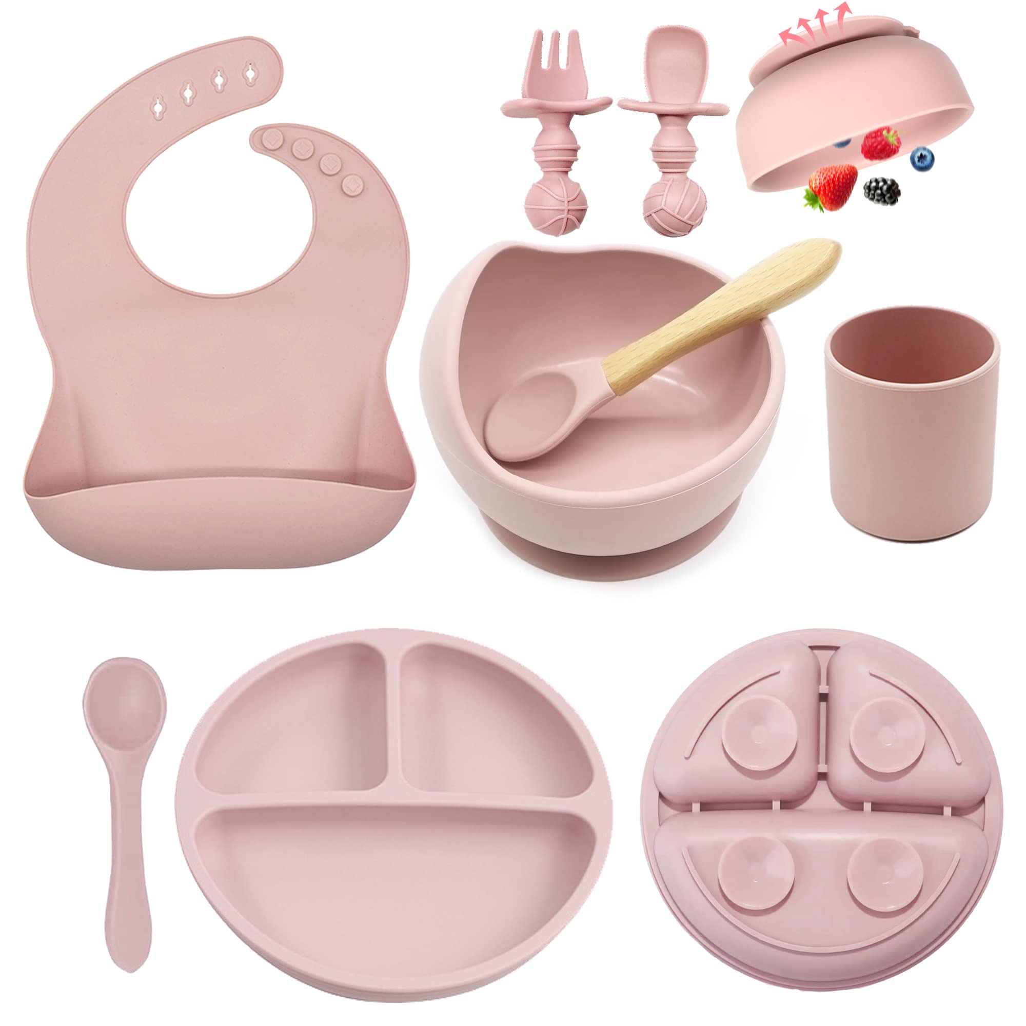 Baby Feeding Set, 8 Pack Baby Led Weaning Supplies, Suction Bowl Divided Plate