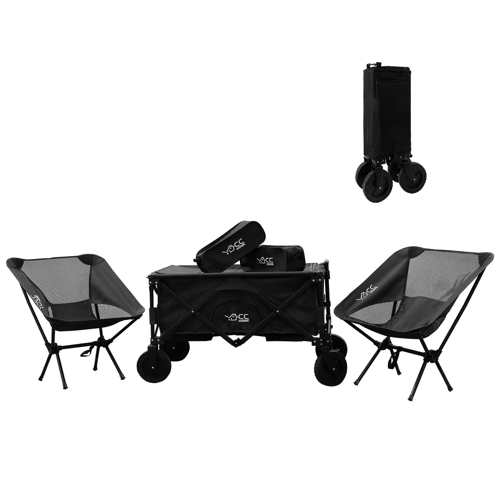 CCLIFE Chariot de Transport Pliable 80kg Chariot Pliant à roulettes Larges Tout Terrain pour Sport, Shopping, Camping Noir