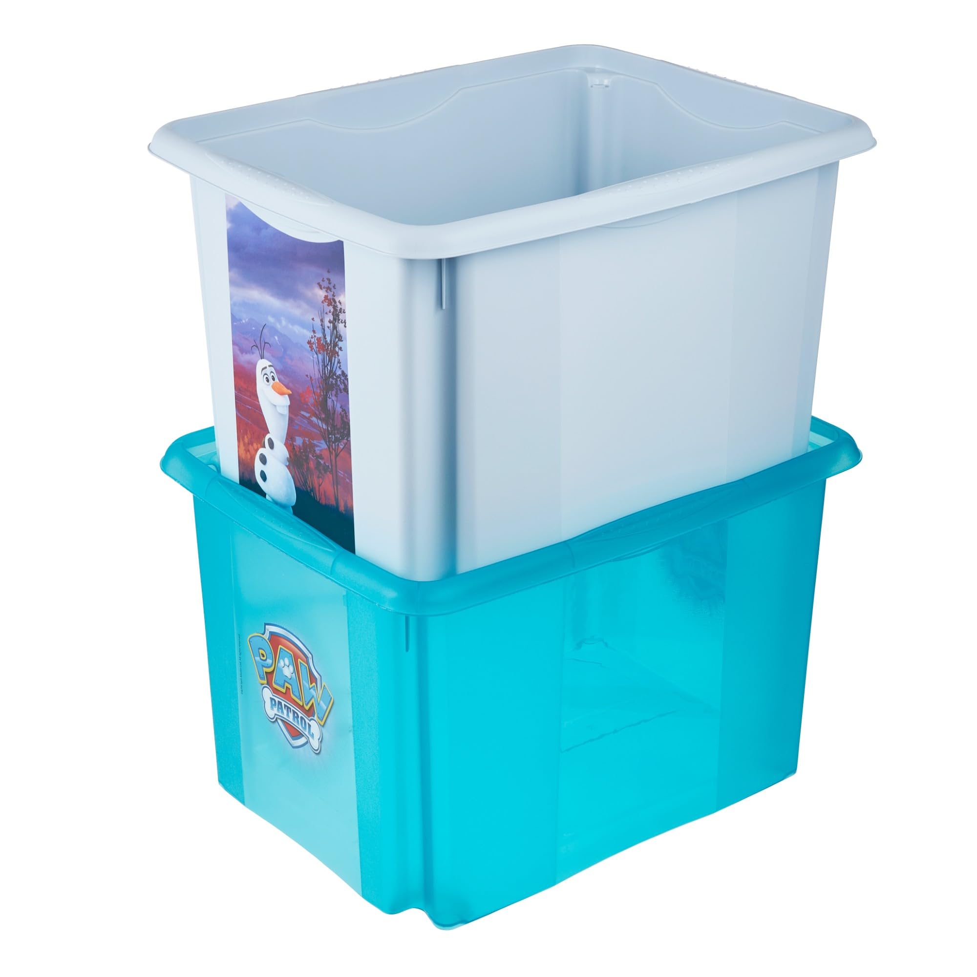 keeeper karolina 3x Paw Patrol Aufbewahrungsbox mit Deckel, Dreh- und stapelbar, Für Kinder, 30 l, Fresh Blue (Transparent)