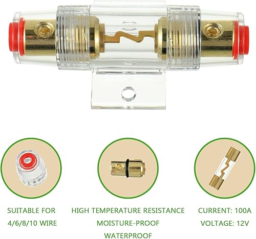 Miniatura 4 de Portafusibles en línea AWG calibre 4-8 con fusibles AGU de 20 A para audio de automóvil, alarma, amplificador, compresores, portafusibles en línea