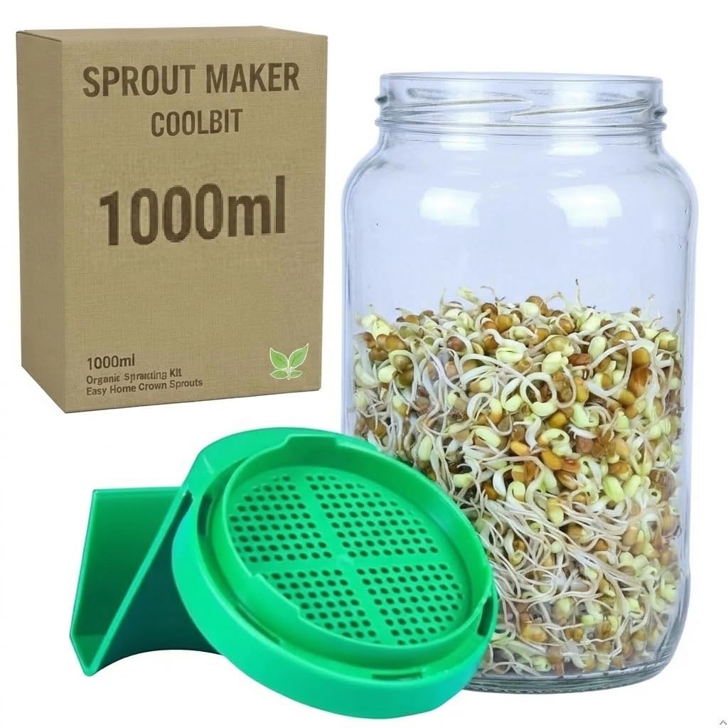 Sprout Maker Glass Jar 1000ml – Wide Mouth Seed Sprouter for Mung Bean, Chana & Lentils | BPA-Free Reusable Sprouting Jar for Kitchen & Microgreens.-image-5