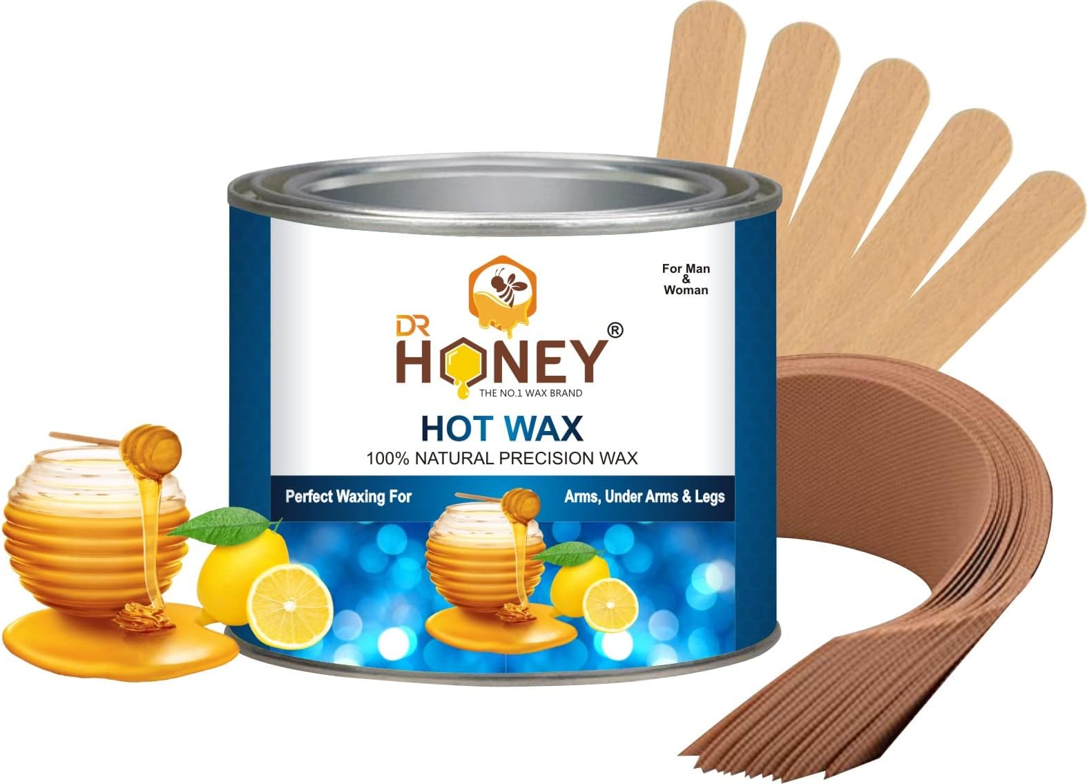 DR HONEYhot wax strip and stick soft and smooth wax 600 gram Hair Remover Wax for Women, Body & Face Waxing, Natural Ingredients