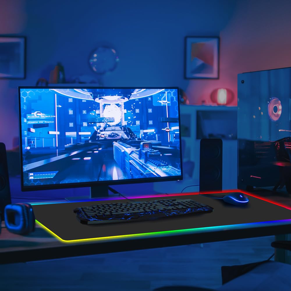 XL RGB Gaming Mouse Pad 31.5x11.8in - 14 Light Modes, Non-Slip Waterproof Surface, Gamepad Style LED Desk Mat For PC Gaming