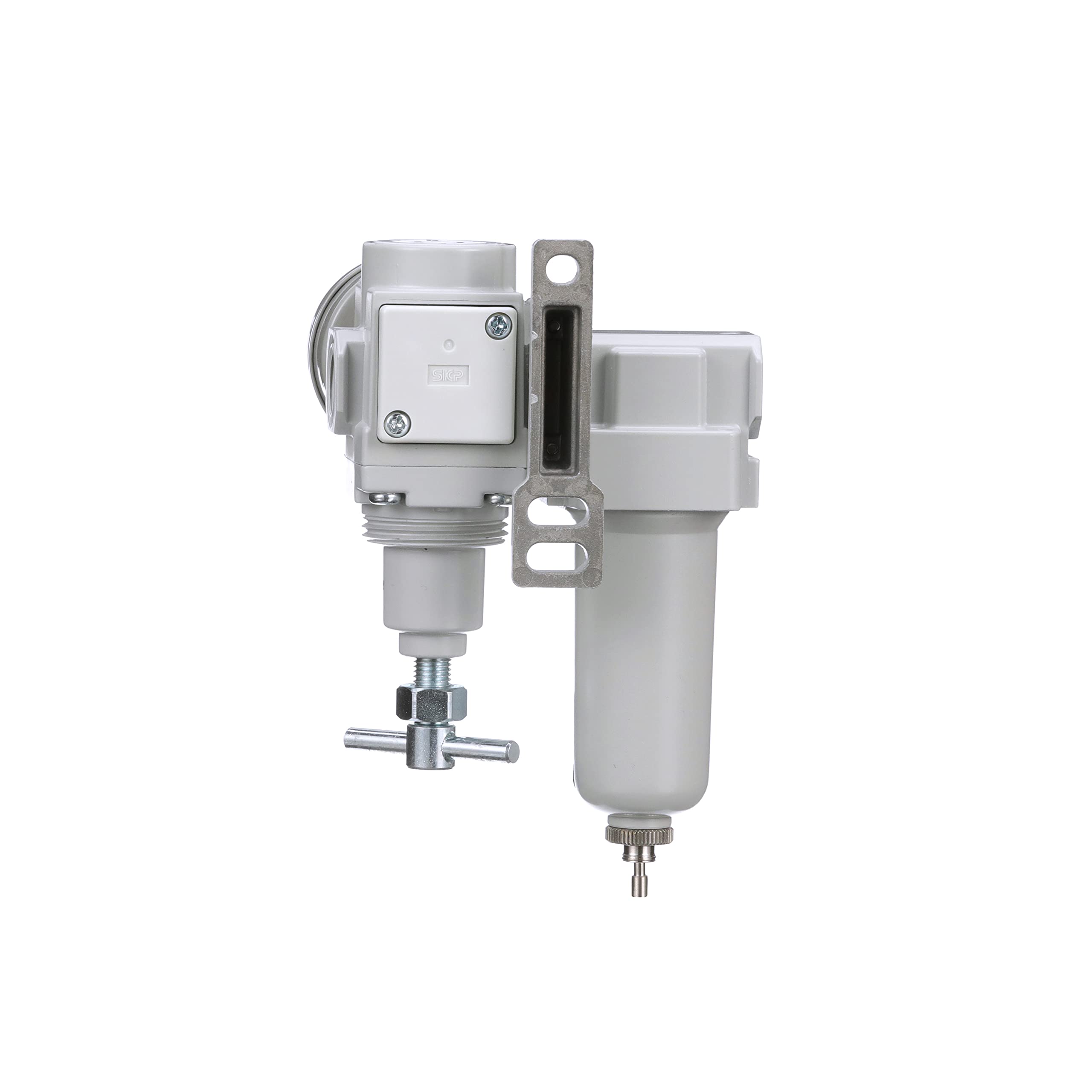 PneumaticPlus SAU220T-N02G-MEP Mini regulador de filtro de aire comprimido NPT de 1/4 pulgadas, mango en T, cuenco de metal, drenaje manual, soporte, medidor
