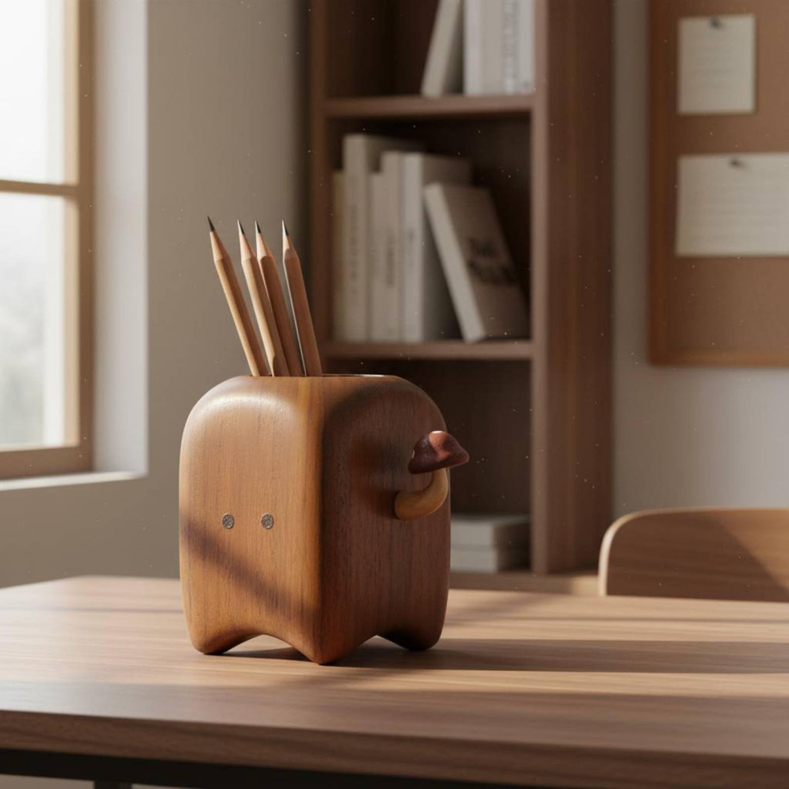 Qianly Portalápices de Madera Maciza Multifuncional Vaso de Madera para Brochas de Maquillaje Regalo ideal para Estudiantes, Niños, Oficina, Tocador, Cocina, Teca Wengué