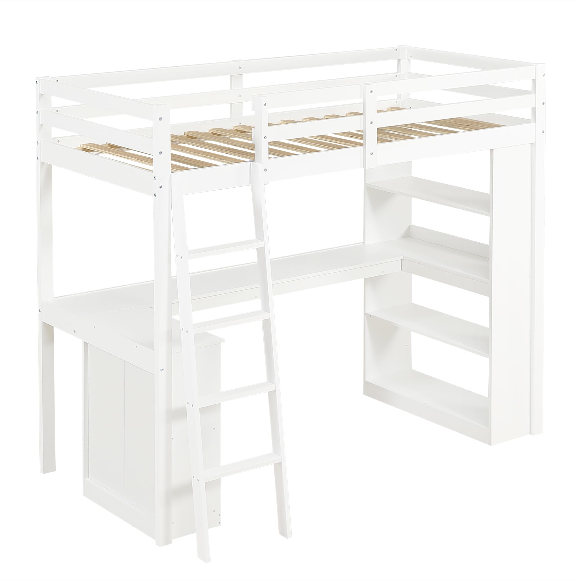 SUKY Cama Alta 90x200 cm con Estante de Almacenamiento y Barandilla de Seguridad