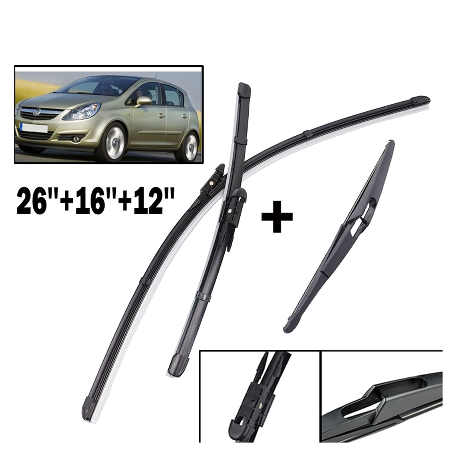 Tergicristalli Set Spazzole Tergicristallo Anteriore E Posteriore Per Opel Per Corsa D 2006-2014 Parabrezza Finestrino Anteriore Posteriore 26 "+16" +12 "