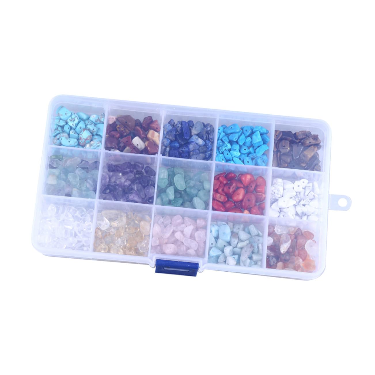 LIFKOME Set di 300 Perline Naturali di Pietra per Bracciali e Collane 15 Scomparti di Ametista, Lapislazzuli, Occhio di Tigre, Comodo e Leggero per Creazioni Fai da Te