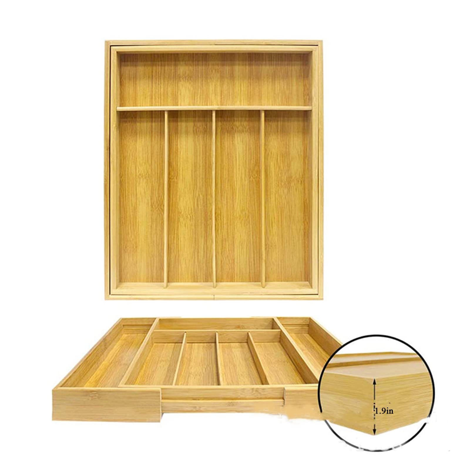 RWRAPS Organizador de Cubiertos Almacenamiento Cubiertos de Madera Organizador de Cubiertos Caja para cajón Cubiertos Bandeja de Madera Ampliable Ahorre Espacio para Utensilios de Cocina y Cubiertos