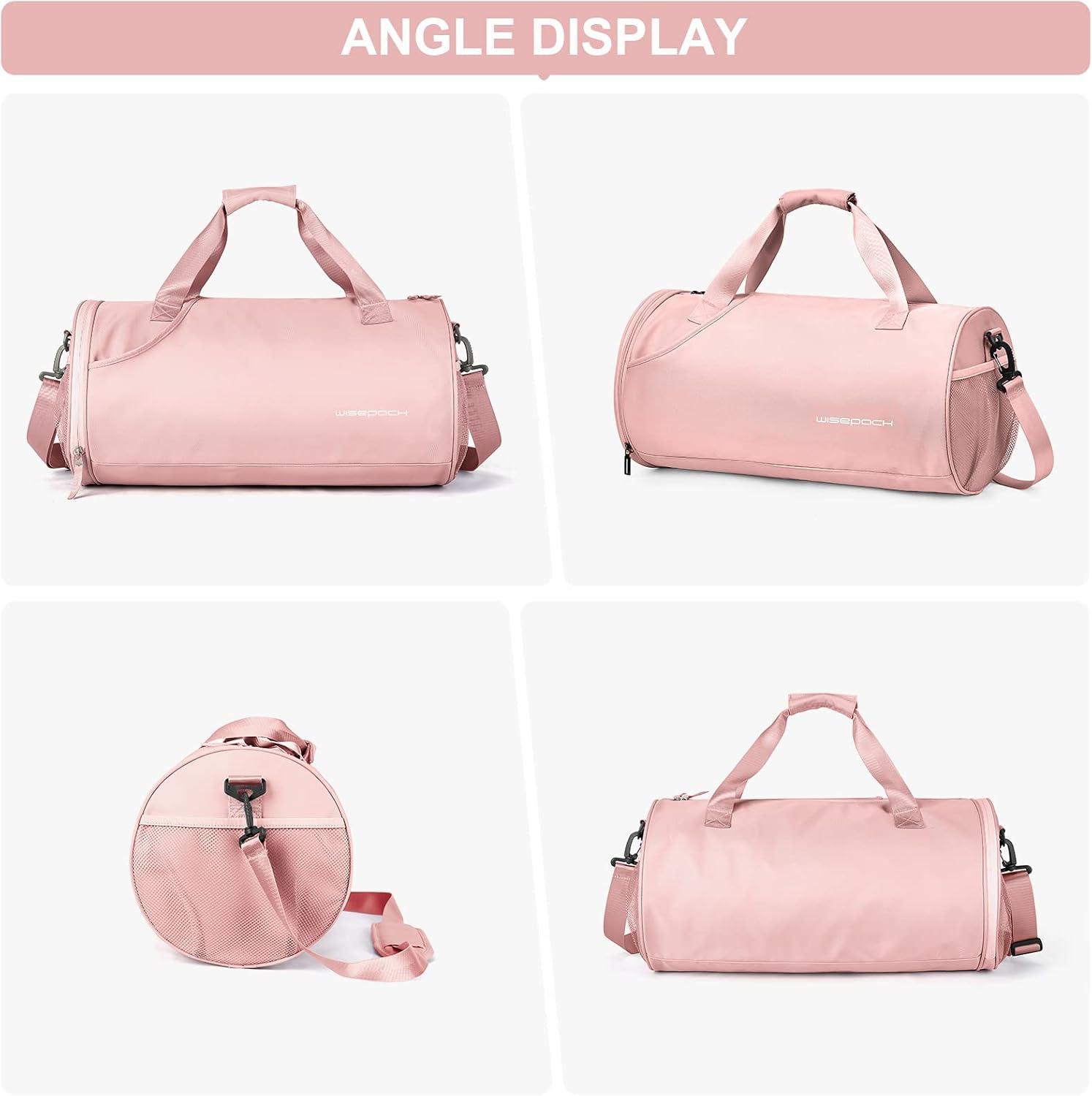 Pink Gym Bag for Women & Men with Wet & Shoe Compartment, Small Duffle Bag for Travel, Sport, Gym, Workout, Overnight, Weekender, Carry-on