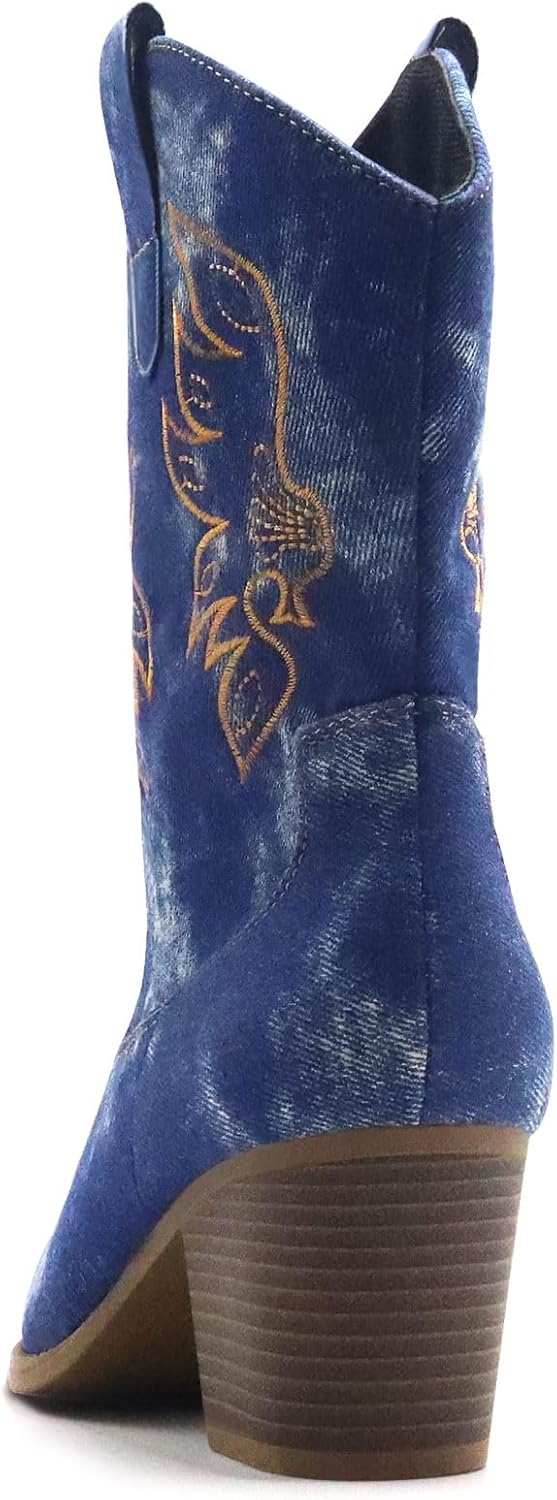 Cowboy Boots For Women Cowgirl Mid Calf Western Embroidered Boot MidChunky Block Heel Fashion Boots