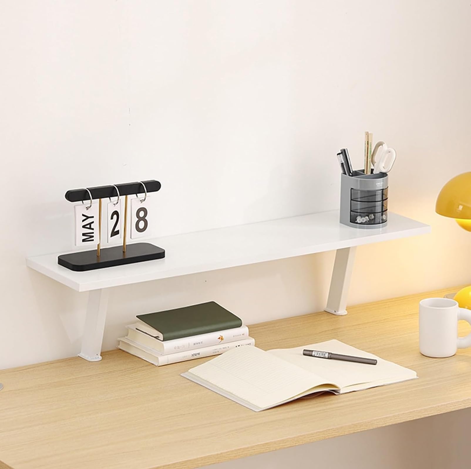 Klemmbares Schreibtisch Organizer Regal, Schreibtischregal Adjustable Desk Shelf Clamp Tischverlängerung, Klemmbare Tischregal für Office Schule (Weiß, 80x20cm)