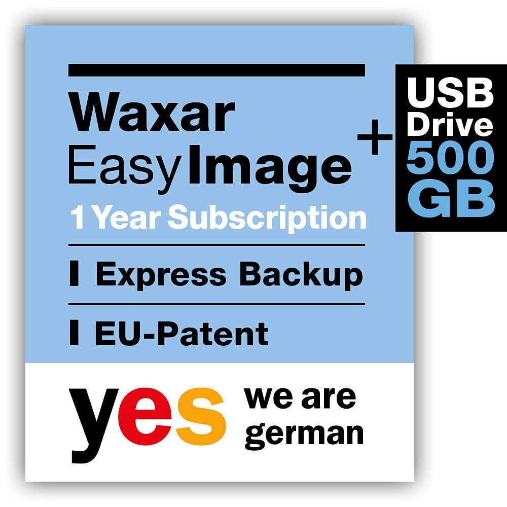 Waxar EasyImage-500 Bundle, High-End Backup Software inklusive Speicher 512GB, läuft sofort ohne Installation, kompatibel mit Windows | Mac | Linux, PC-Edition, 1 Gerät, 1 Year Subscription, DE