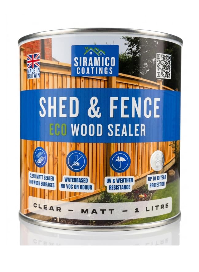 Siramico Coatings Shed & Fence I ECO Resin Technology | Wood Sealer & Protector for Outdoor Wood Fences Decking & Garden Structures (Clear 1 Litre)