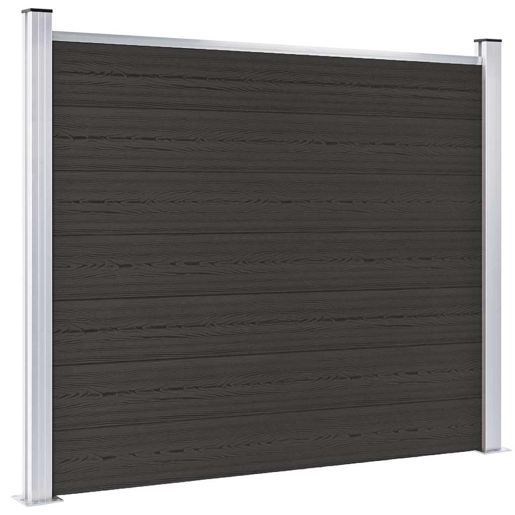 WPC Zaunelement 180x146 cm Schwarz, Gartenzaun aus Holz-Kunststoff-Verbundwerkstoff, beidseitig bedruckt mit Holzmaserung und regulärem Design, Aluminium-Oberprofil für feste