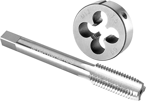 Burkit M12 X 1.5 Juego de machos y troqueles, M12 x 1.5 Macho de rosca de máquina y troquel redondo mano derecha