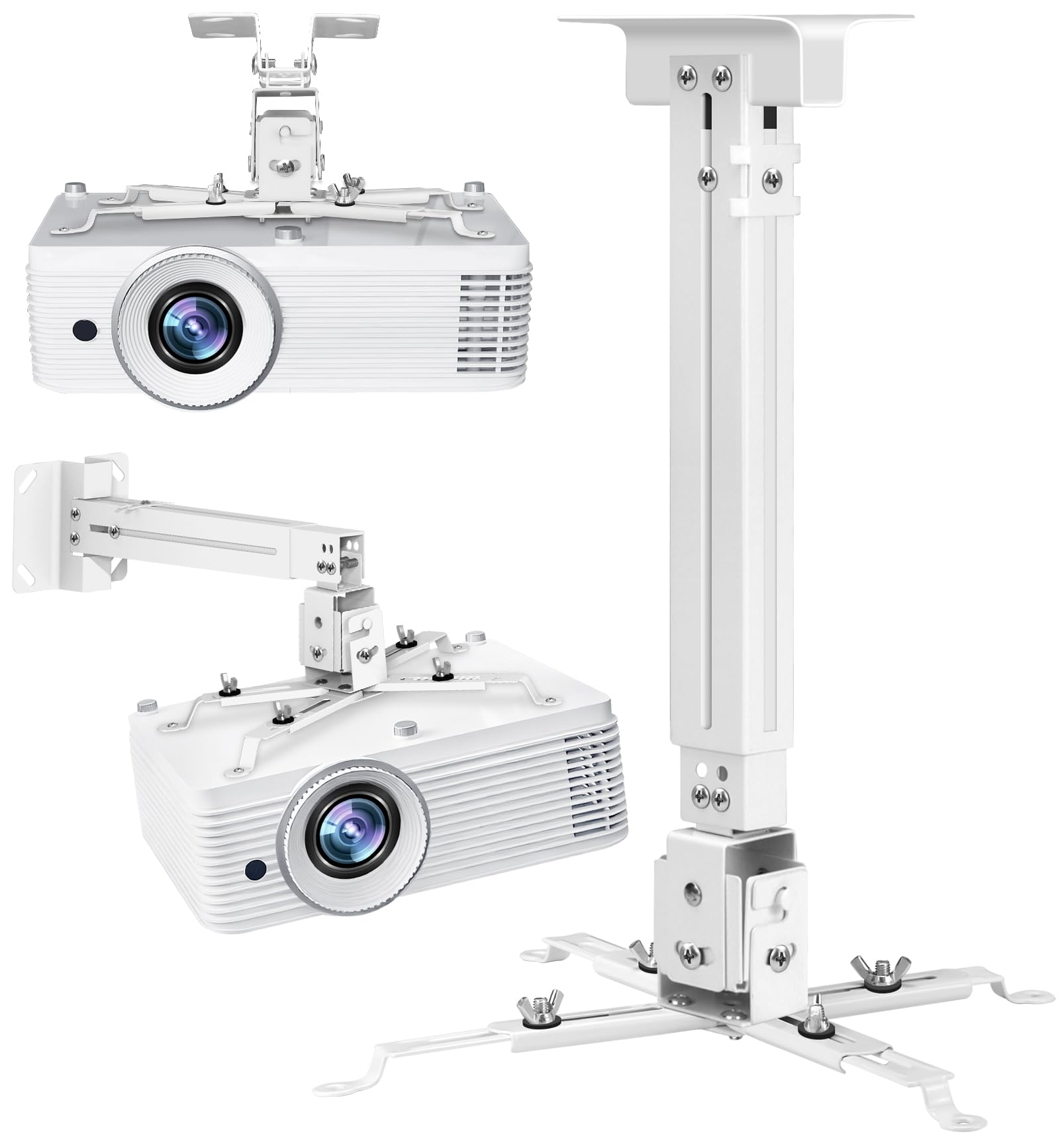 2-Be-Best Supporto da soffitto per proiettore a tubo largo universale 3 in 1 Staffa di montaggio a parete per proiettore con braccio regolabile, opzione di montaggio a filo, gestione dei cavi
