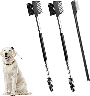 Piriuuo 3 Stück Tränenfleck Entfernung Kamm, Doppelseitige Hund Auge Kamm Bürste 2 Doppelkopfbürsten und 1 Einzelkopfbürste Hund Auge Grooming Kamm für Entfernen von Krusten und Schleim, Fellpflege product image