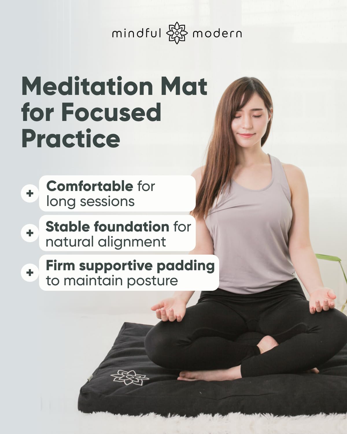 Mindful & Modern Zabuton Tapis de méditation – Coussin de yoga et de méditation rempli de coton – Coussin de méditation Zabuton pour soutien à genoux et assise – Grand coussin rectangulaire pour banc