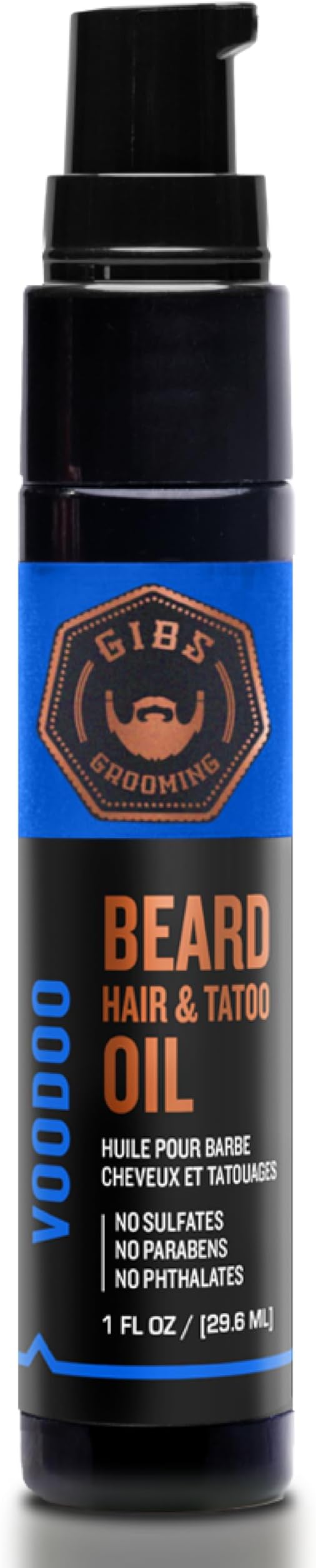 GIBS Beard, Hair & Tattoo Oil - Softens & Strengthens Beard Growth, Moisturizes Skin (4 Scents, 2 Sizes)