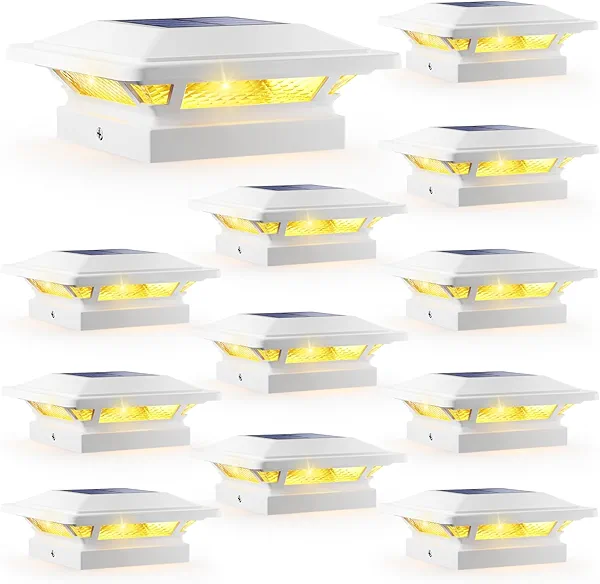 SIEDiNLAR 4x4 Solar Post Cap Lights 16 LEDs 2 Modes 3.5x3.5 4x4 Vinyl Wooden Post Light Waterproof Outdoor for Fence Deck Garden Patio Decor, Warm/Cool White (12 Pack, White)