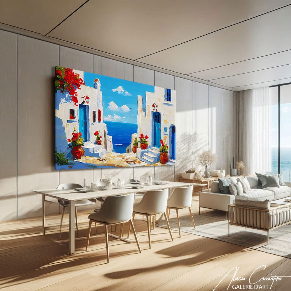 Alessio Cacciatore Quadro Grecia - Cornice decorativa da parete paesaggio mare - Stampa su tela mediterranea - Quadro nautico - Poster decorazione da parete Ocean - tela moderna design soggiorno (40 x