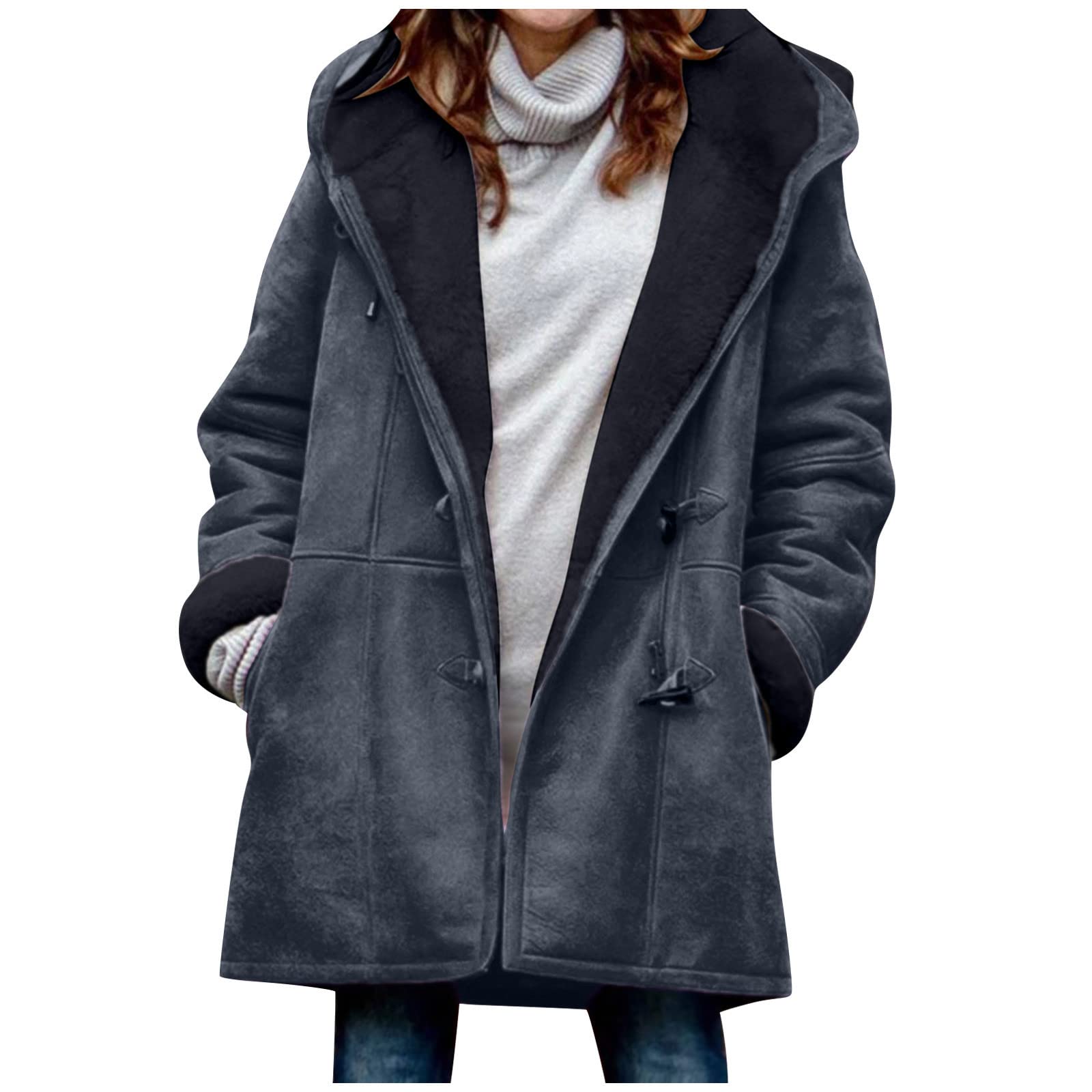 SMIDOWWomen's Fleece Winter Warm Jackets Sherpa Lined Fuzzy Coats Button Down Casual Collar Outerwear Loose Teddy Coats