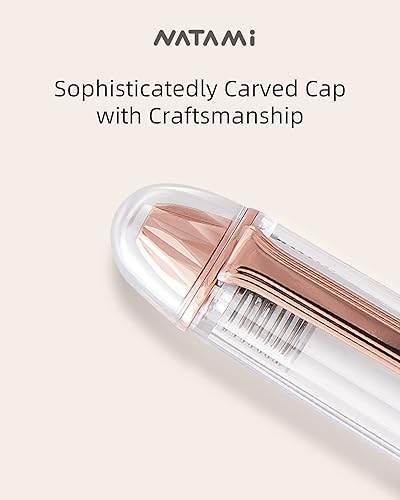 Miniatura 4 de Natami Pluma estilográfica de punta fina, convertidor de tinta transparente transparente de flujo suave con ribete de oro rosa, bolsa de cuero de