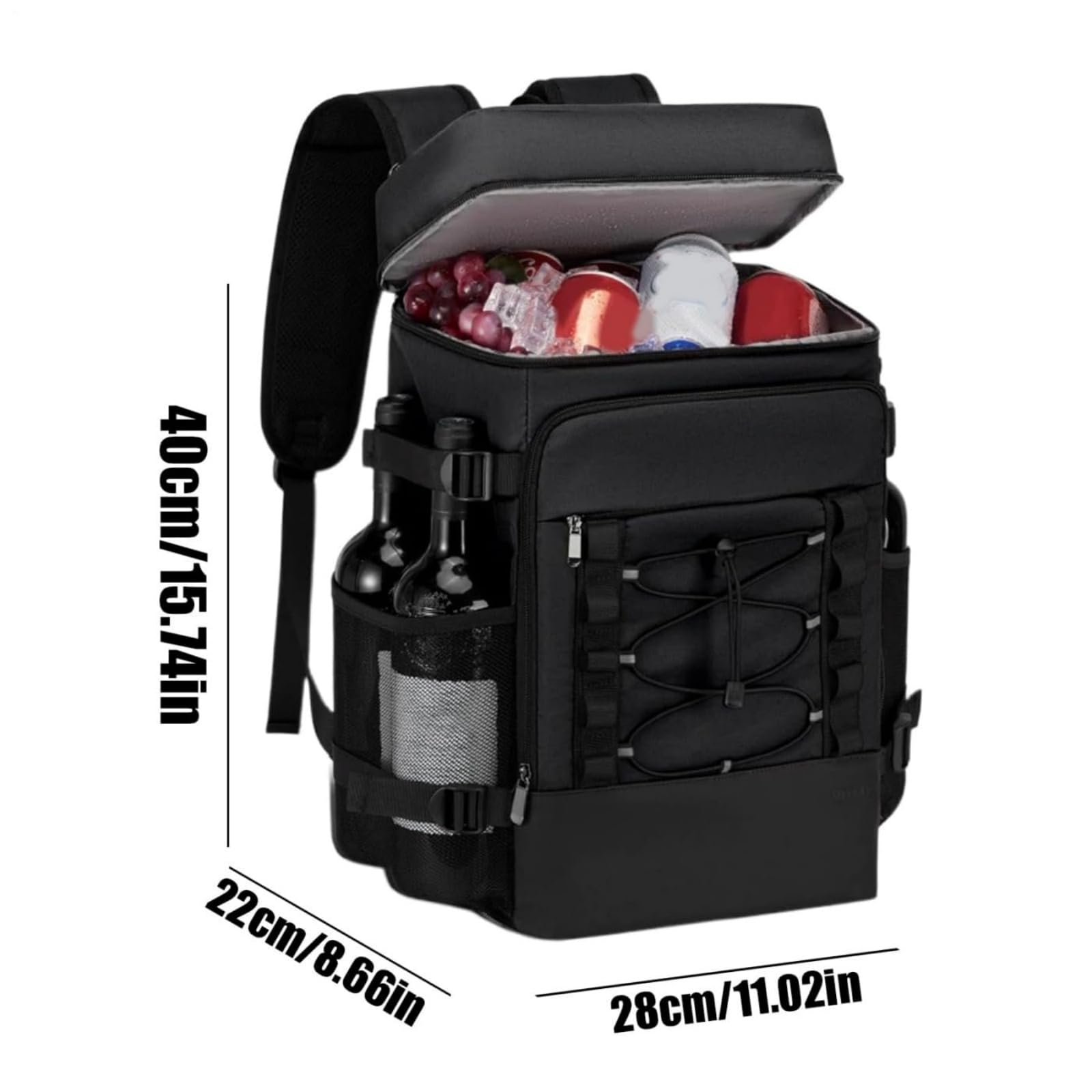 Zaino Termico 25L Impermeabile, Zaino Frigo Porta Pranzo con Doppio Scomparto Isolato, per Picnic, Campeggio, Spiaggia, Escursionismo (Nero)