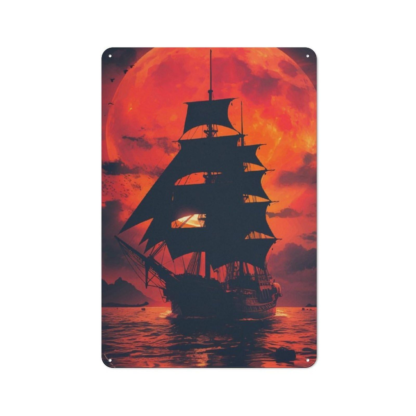Industrial Ship Sunset Landscape Industrial Metal Sign 30x20cm, Industrial Wall Decor for Workspace, Cafe, Hallway Or Garage