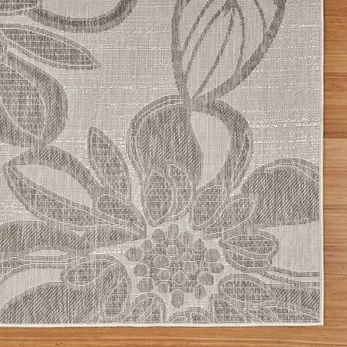 Gertmenian Indoor Outdoor Casual Area Rug - 5x7 Standard, Fade Resistant, Ideal for High Traffic in Living Room, Bedroom, Patio - Woodbury Floral, Gray, 28817
