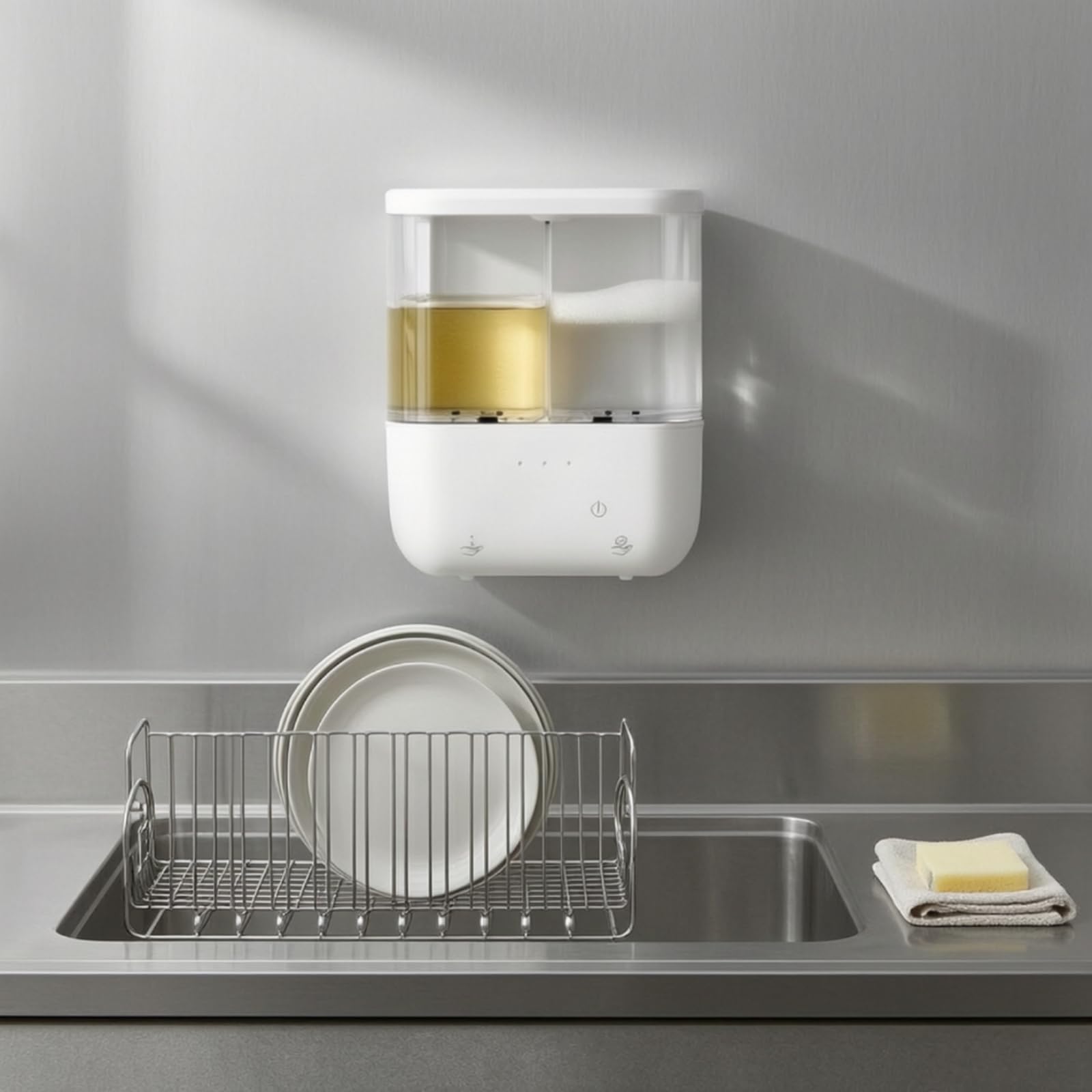 MagiDeal Dispenser Sapone Automatico a Due Serbatoi Tecnologia Touchless Ricaricabile con Indicatori Fronte Trasparente Supporto a Parete Materiale PC Adatto per Bagno Cucina Ufficio Palestra