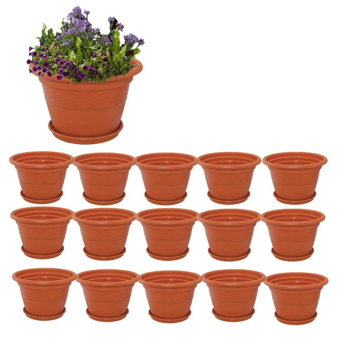 Hevea Siti Plast Heavy Duty Plastic Planter Pots with Bottom Tray Color Terracotta (Pack of 15, 12) (B07W53VRBL) Amazon Price History, Amazon Price Tracker