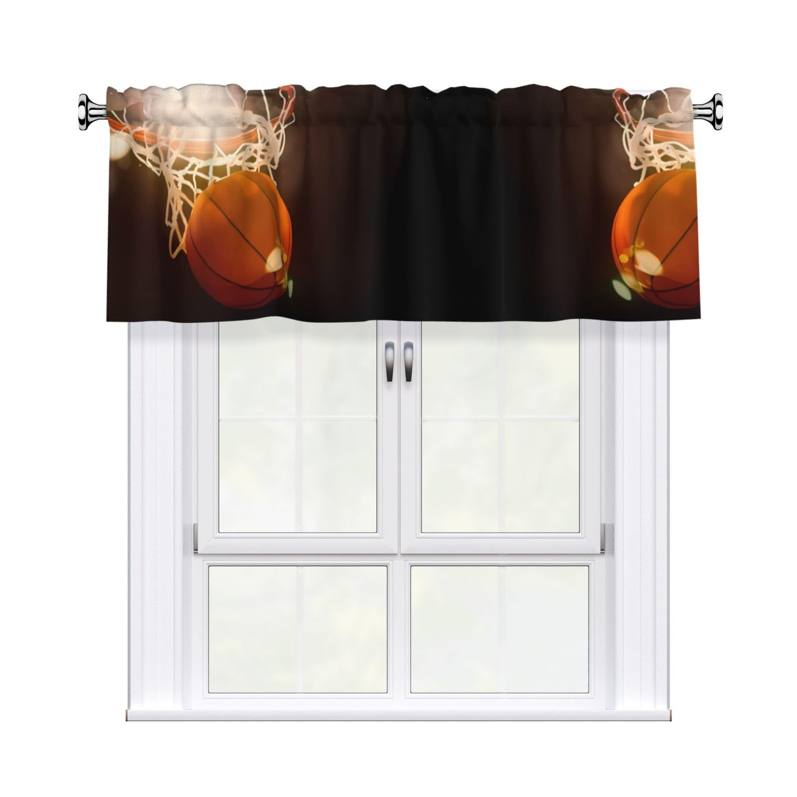 HJFCZH Night Basketball Prints Durable Window Layer – 54x18 Inch 100% Polyester Peach Skin Valance for Long-Lasting Style