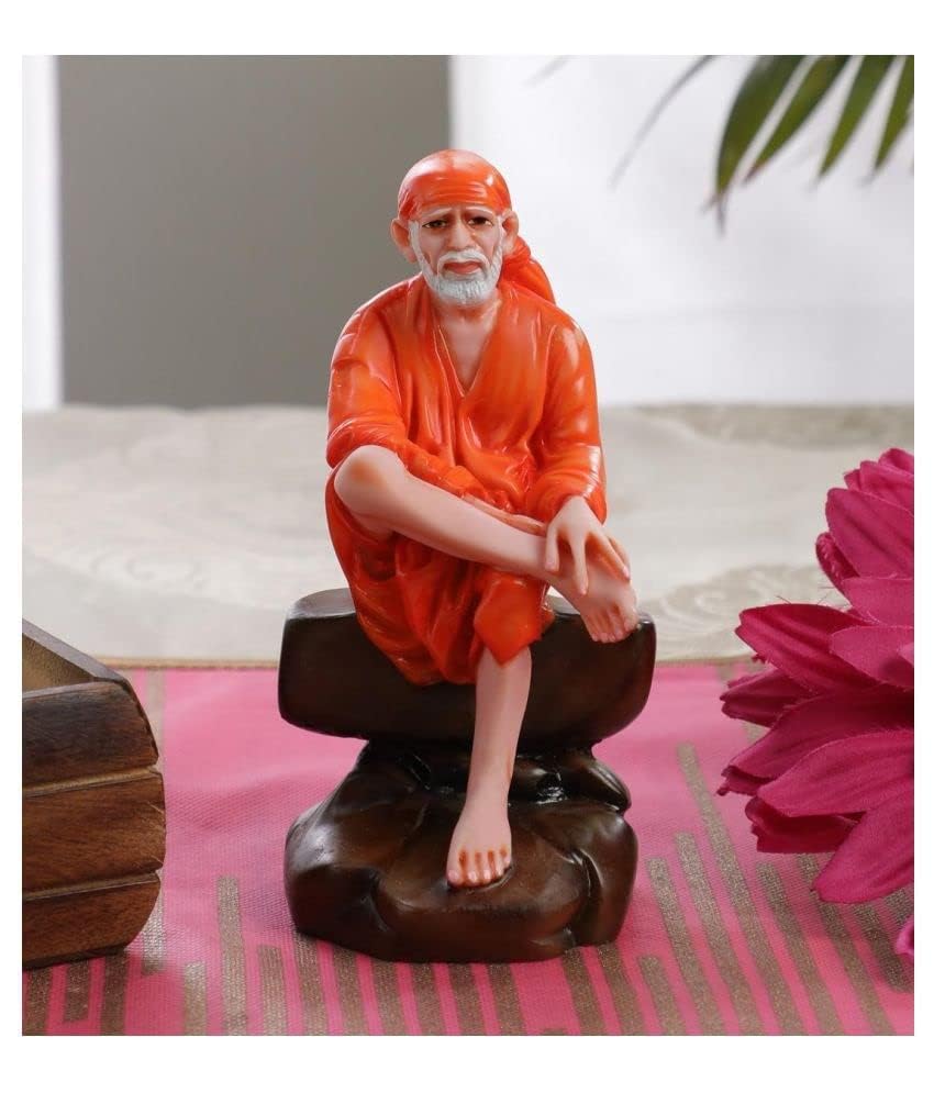 KRISHNAGALLERY1 Polyresin Antique Sai Baba Murti Statue Idol Shirdi Sai Baba Idol for Car Dashbaord Home Pooja Room Office Decor Small Size 3.5 Inches-image-1