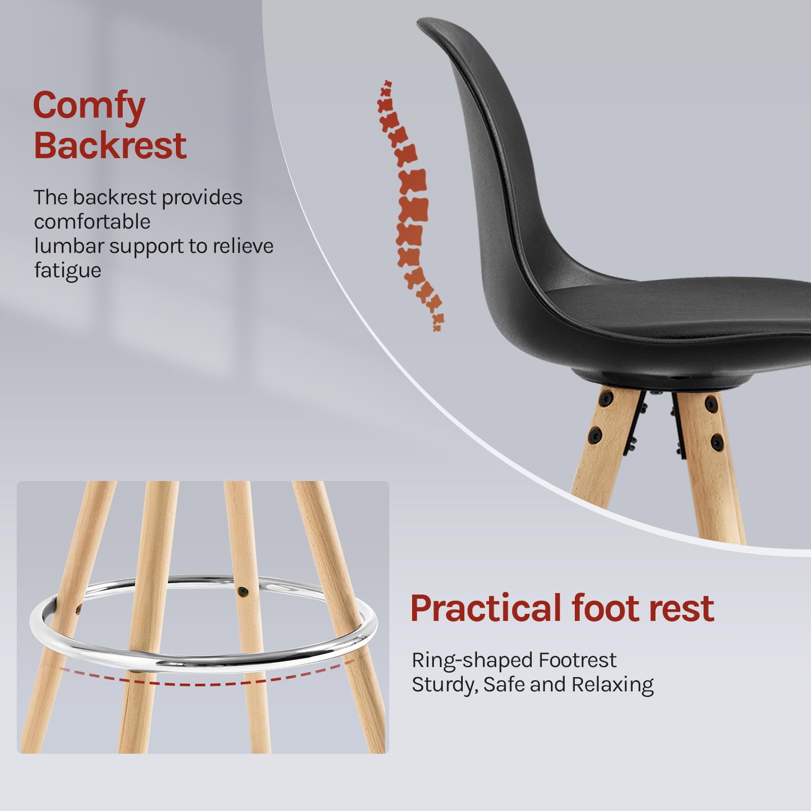 WOLTU 6 Stuck Barkrukken in Fluweel en metaal, hoge kruk Barstoelen Zwart BH143sz-6