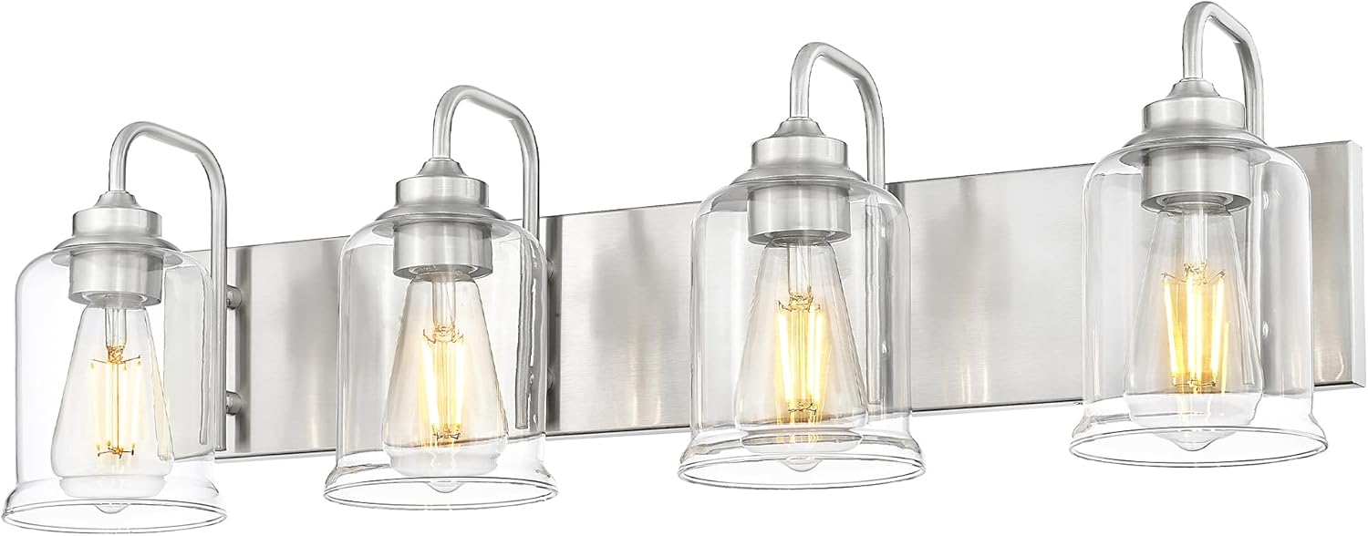 zeyu 28.5 Inch Bathroom Wall Light Over Mirror, 4-Light Vanity Lighting Fixture, Brushed Nickel Finish with Clear Glass Shade, ZSL72B-4W BN Brushed Nickel 4-Light