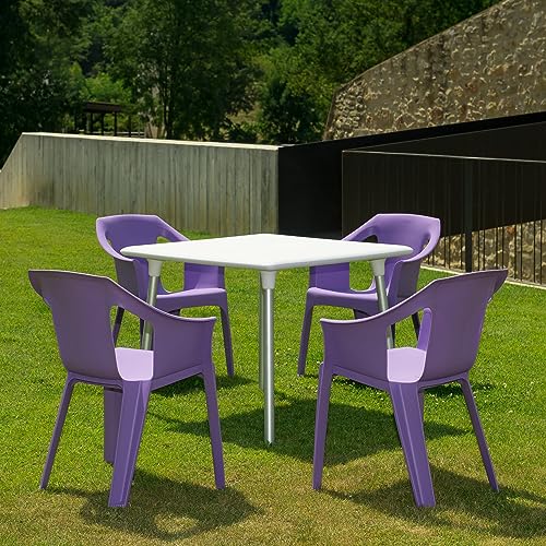 Miniatura 6 de Garbar Cool Set 4 Silla Con Brazos Exterior Jardín, Terraza, Balcón, Picnic, Camping, Catering, Eventos, Reuniones Diseño, Ligero, Apilable Blanco