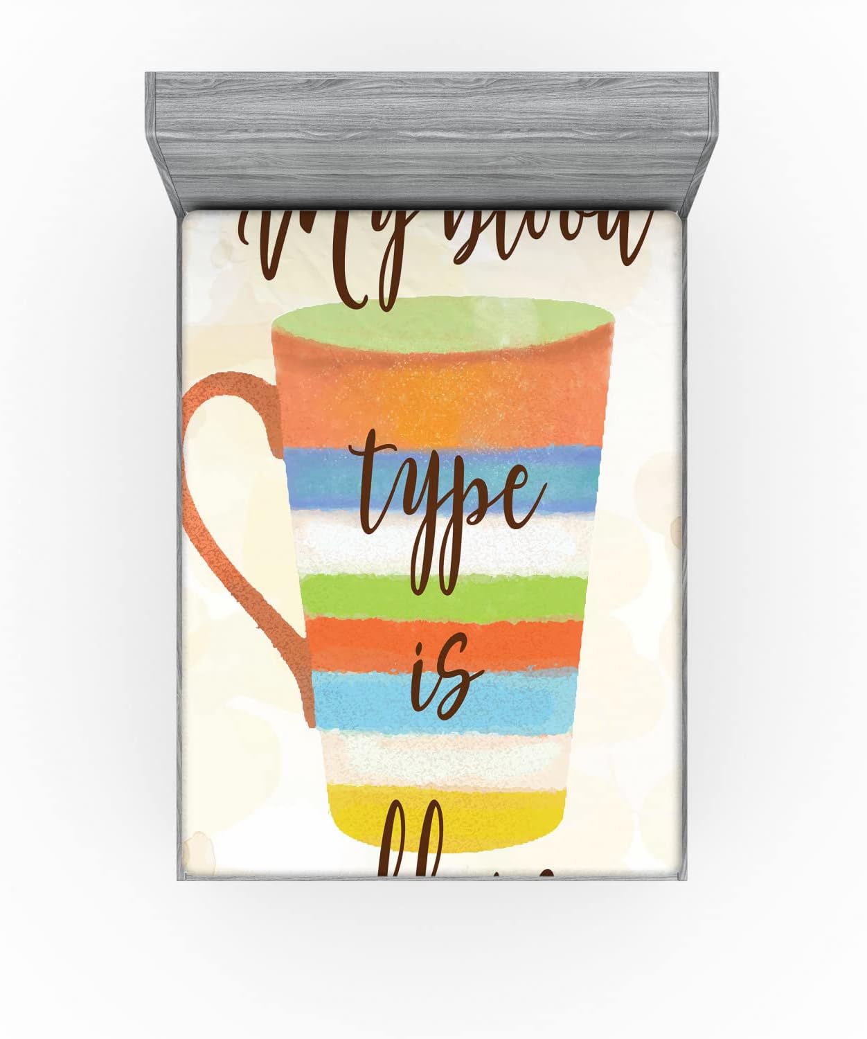 Ambesonne Coffee Fitted Sheet, Writing of My Blood Type is Caffeine Words with Retro Watercolor Coffee Mug, Bed Cover with All-Round Elastic Deep Pocket for Comfort, California King, Multicolor