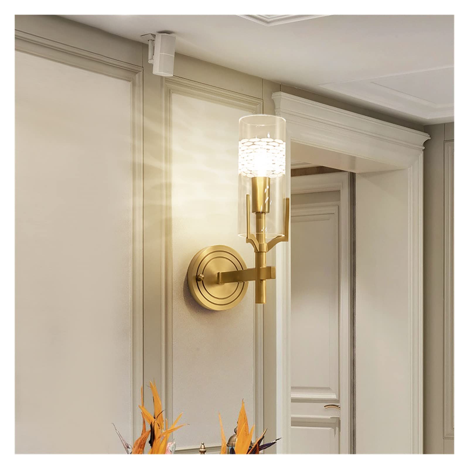 ZTCHSENZT Wall Sconces, Copper Wall Lamp Bedside Reading Lamp Background Wall Lamp Minimalist Modern Villa Courtyard Aisle Lamp,1 Light-gold-Cool White