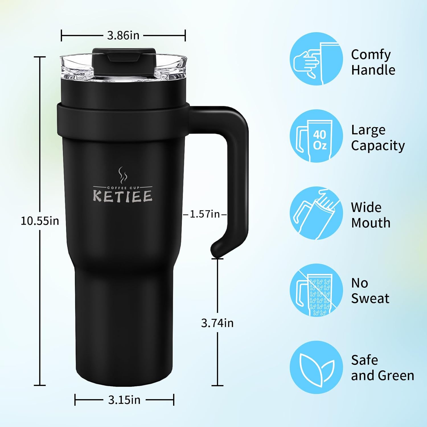 KETIEE Vaso Con Pajita Y 2 Tapas, Taza De Café Para Llevar De