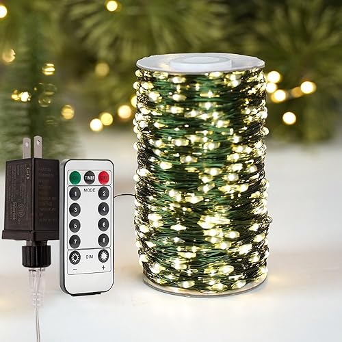 Miniatura 7 de RESNICE Cadena de luces LED para exteriores de 400 pies, impermeable, 1200 luces LED blancas cálidas, enchufe con control remoto, 8 modos para sala