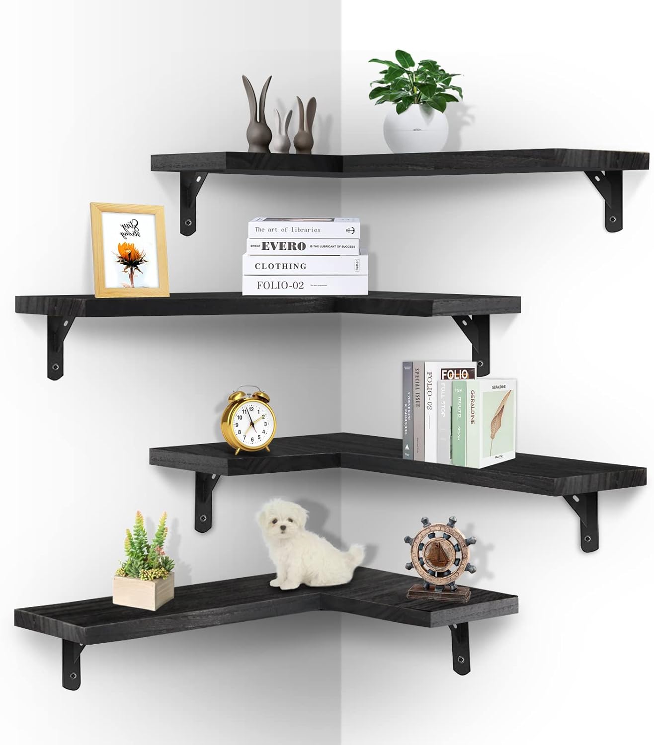 RayLove Corner Floating Shelves Wall Mounted Set of 4,Wood Corner Wall Shelves for